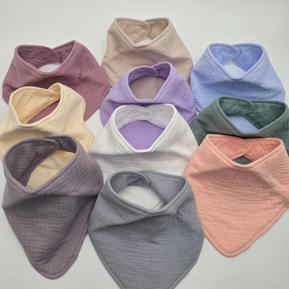 10 Pack Organic Cotton Muslin Bandana Baby Bibs Multi Color Snap Closure